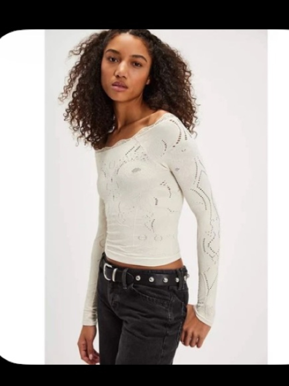 free people flirty flutters ling sleeve ivory off the shoulder top xs
